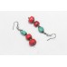 Earrings Silver 925 Sterling Dangle Drop Women Coral & Turquoise Stone Gift C177
